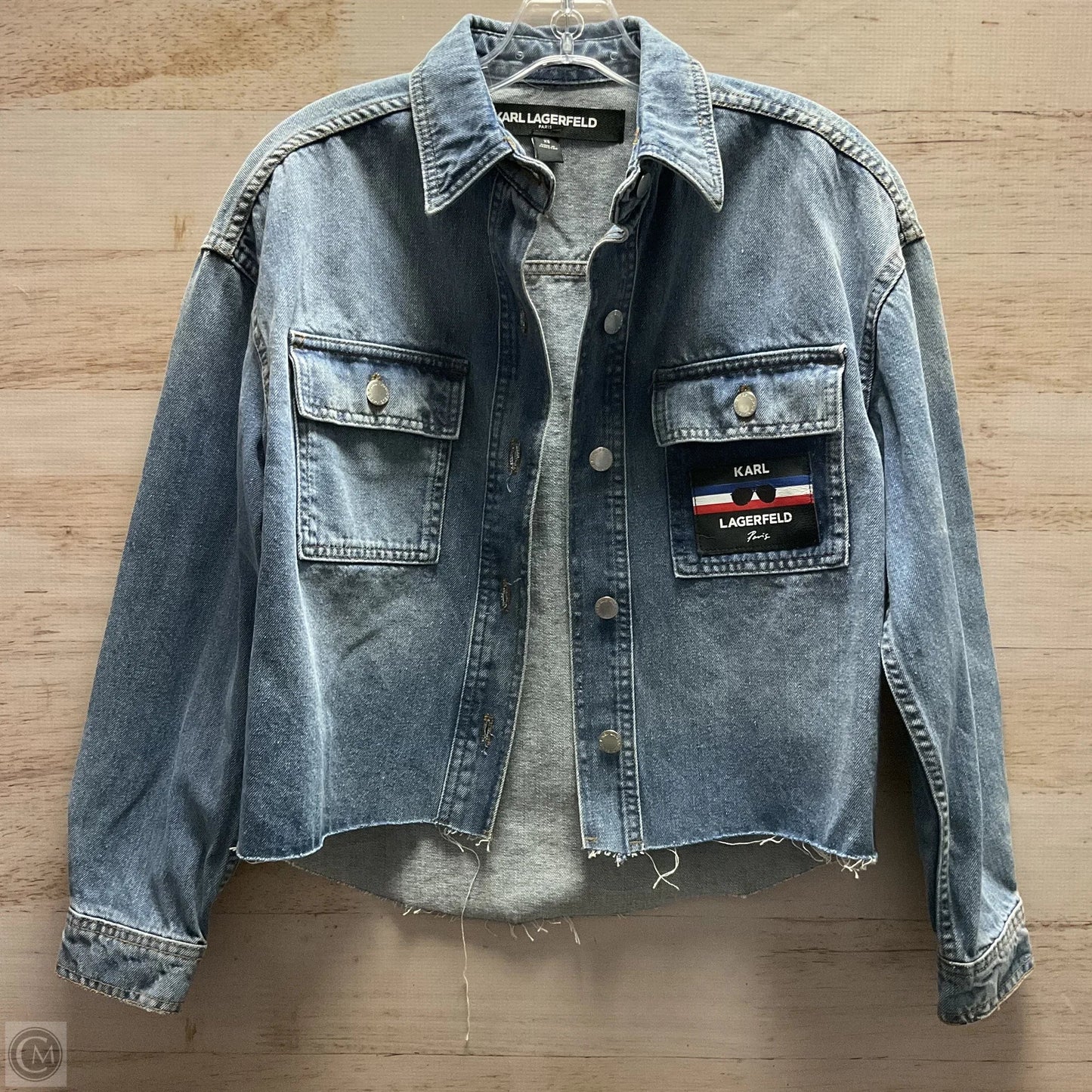 Jacket Designer By Karl Lagerfeld In Blue Denim, Size: Xs