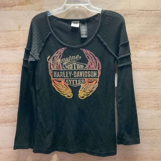 Top Long Sleeve By Harley Davidson In Black & Cream, Size: L