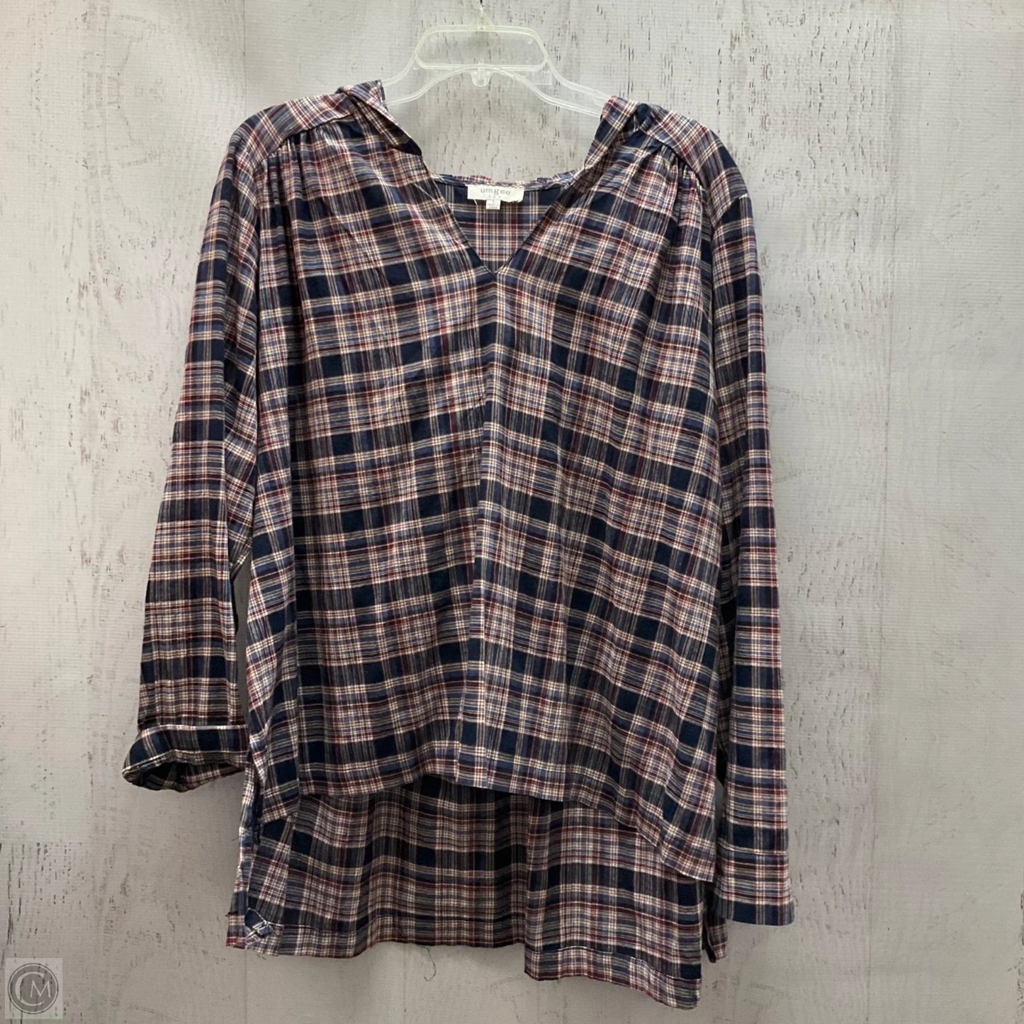 Top Long Sleeve By Umgee In Plaid Pattern, Size: L