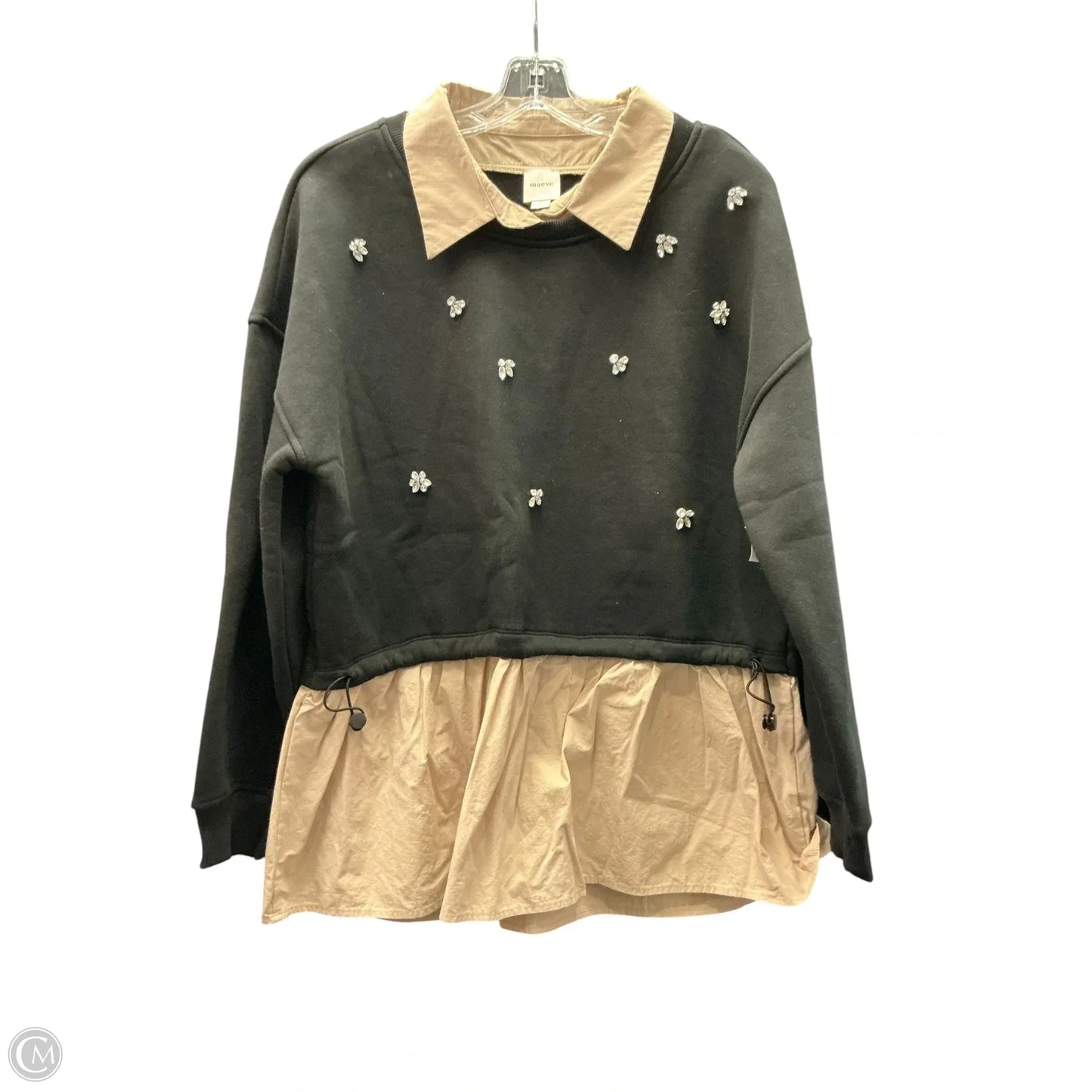 Sweatshirt Collar By Maeve In Black & Tan, Size: M