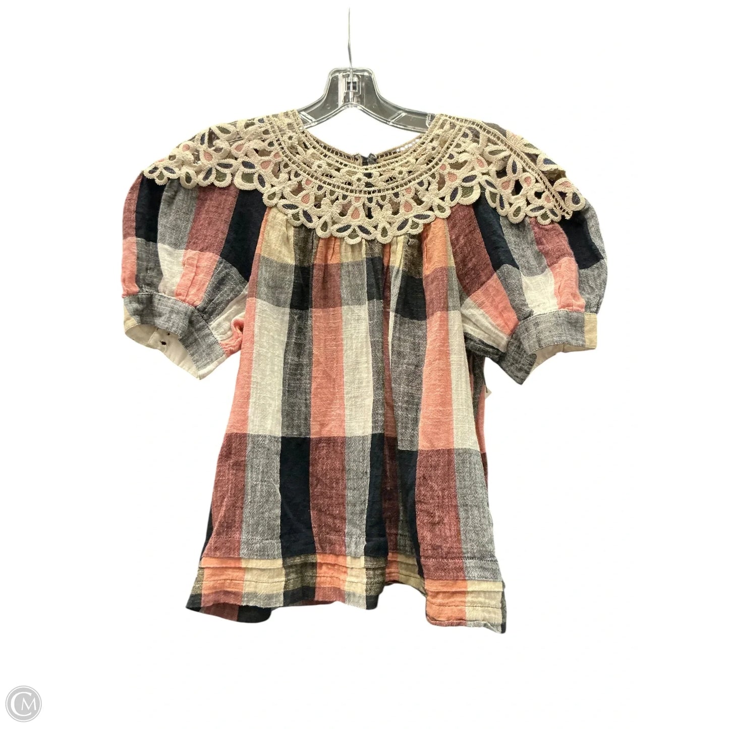 Top Short Sleeve By Anthropologie In Plaid Pattern, Size: S