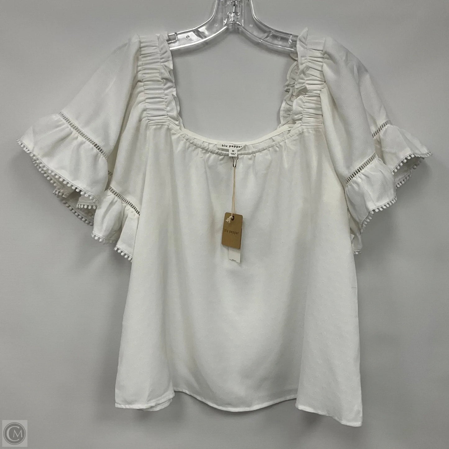 Blouse Short Sleeve By Blu Pepper In White, Size: M