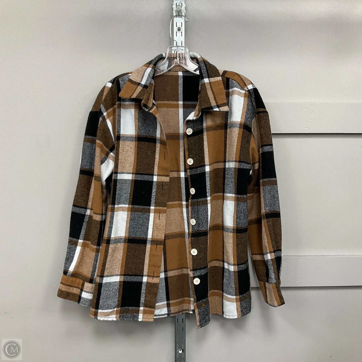 Top Long Sleeve By Shein In Plaid Pattern, Size: L