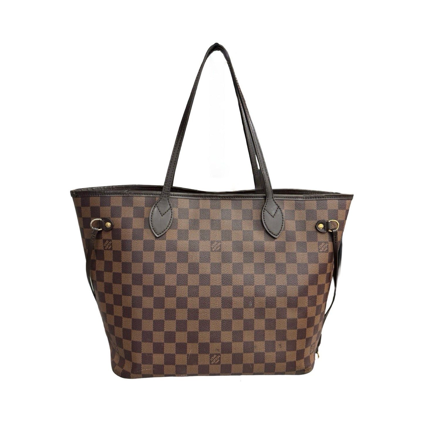 Neverfull MM Coated Canvas Checked Brown Tote Luxury Designer Louis Vuitton, Size Medium