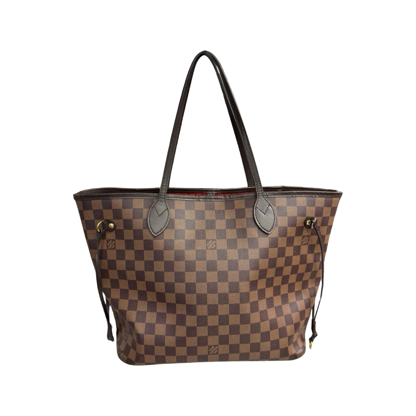 Neverfull MM Coated Canvas Checked Brown Tote Luxury Designer Louis Vuitton, Size Medium