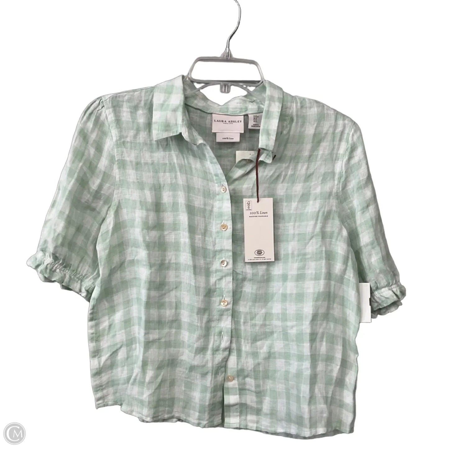 Top Short Sleeve By Laura Ashley In Plaid Pattern, Size: S