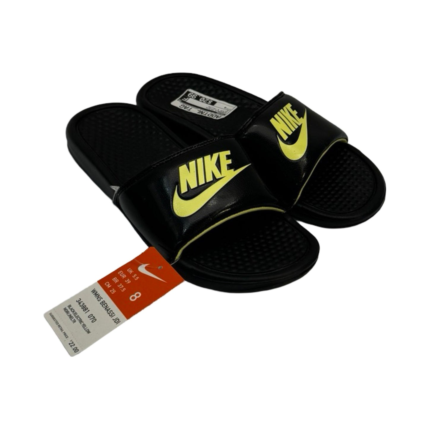 Black & Yellow Sandals Flats Nike, Size 8