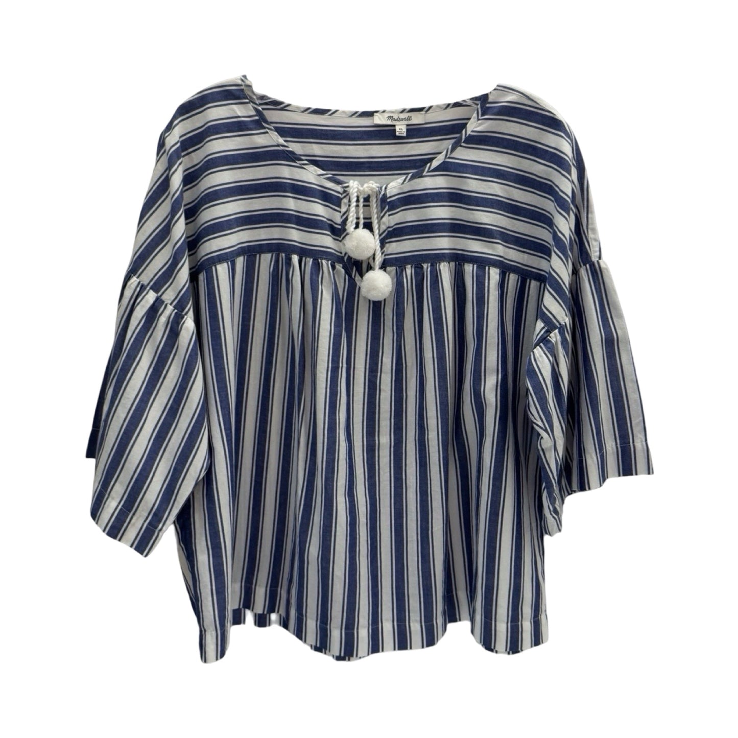 Blue & White Top 3/4 Sleeve Madewell, Size Xl