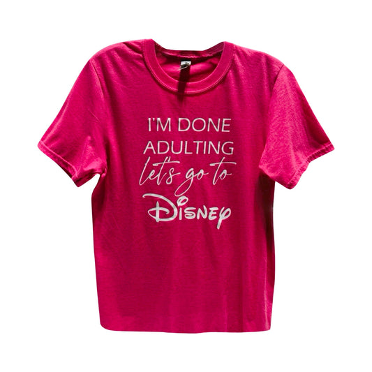 Disney Pink Printed Crewneck Tee Top Short Sleeve Basic By Gildan  Size: S