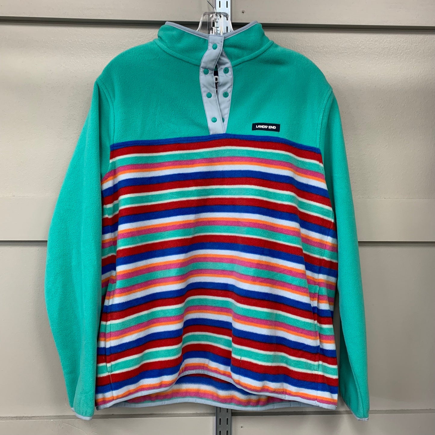 Top Long Sleeve Fleece Pullover By Lands End In Rainbow, Size: L