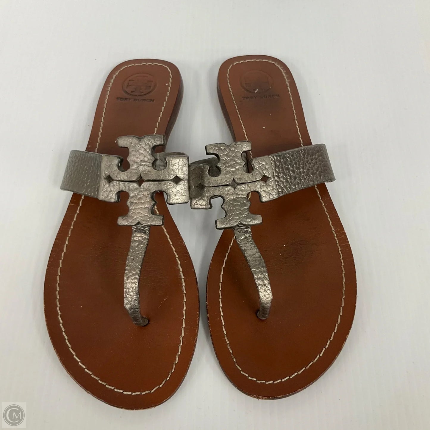 Sandals Designer By Tory Burch In Silver, Size: 8.5