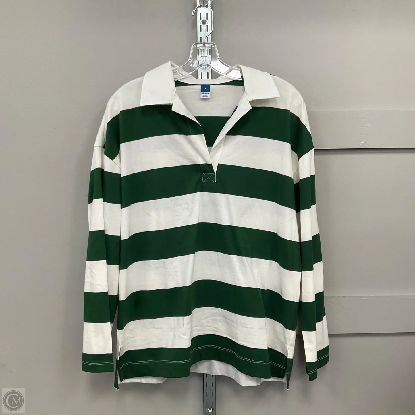 Top Long Sleeve By Old Navy In Green & White, Size: S