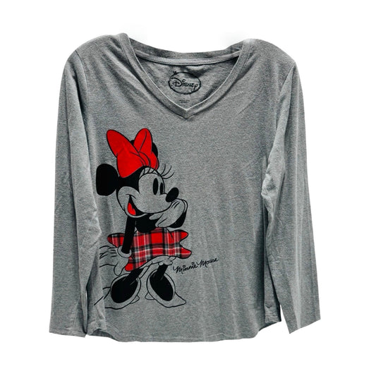 Disney Minnie Mouse Grey V-Neck Tee Top Long Sleeve By Disney Store  Size: L