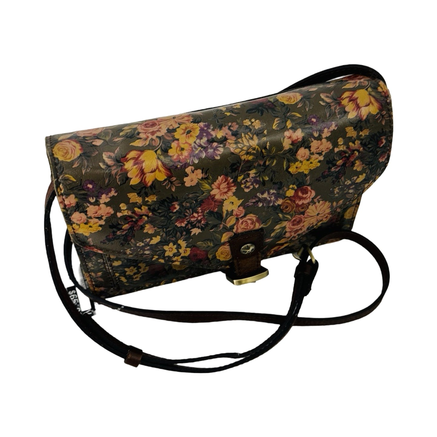Vintage English Country Garden Cascina Leather Floral Adjustable Strap Crossbody Handbag Designer By Patricia Nash  Size: Small