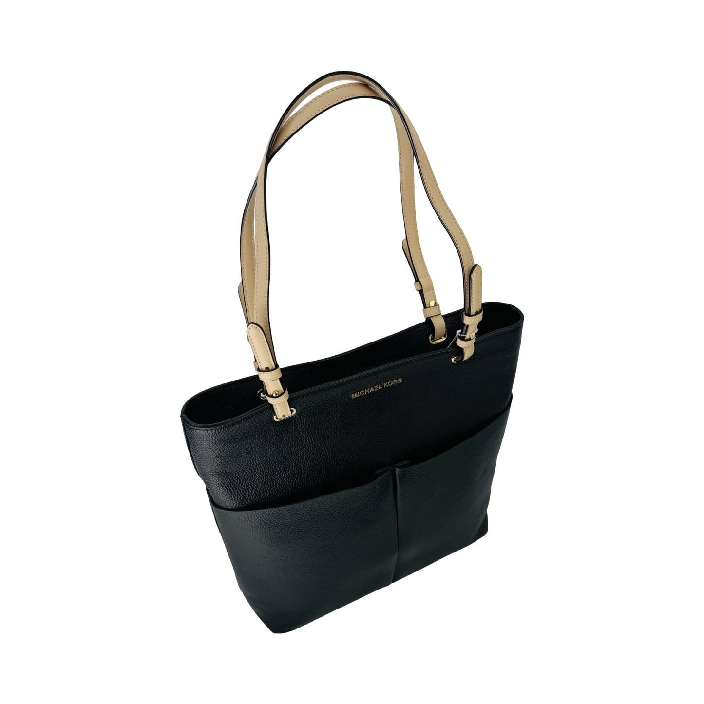 Bedford Leather Dual Beige Handles Gold-Tone Hardware Top-Zip Closure Tote Handbag By Michael Kors  Size: Large