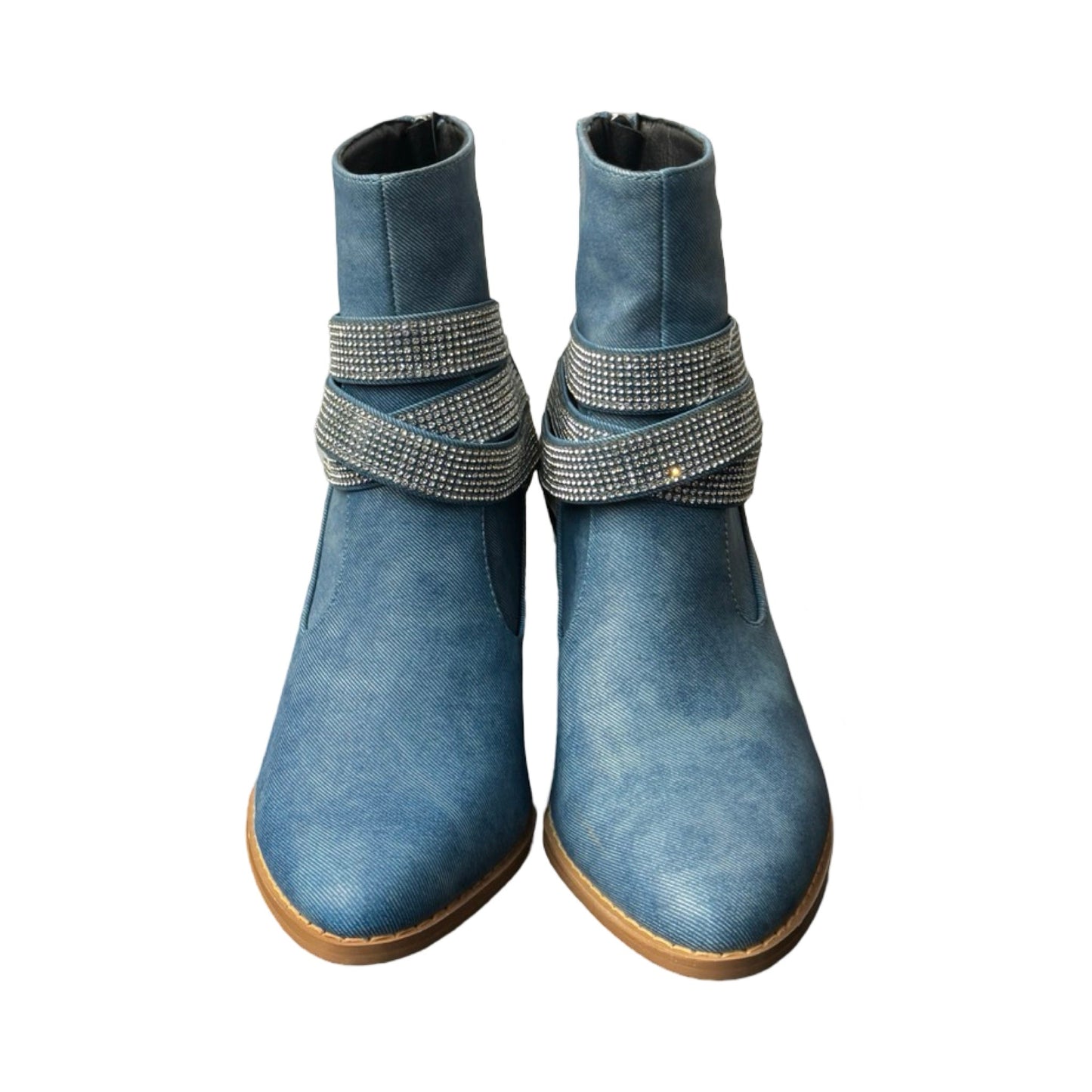 Boots Ankle Heels By Yoki In Blue Denim, Size: 8