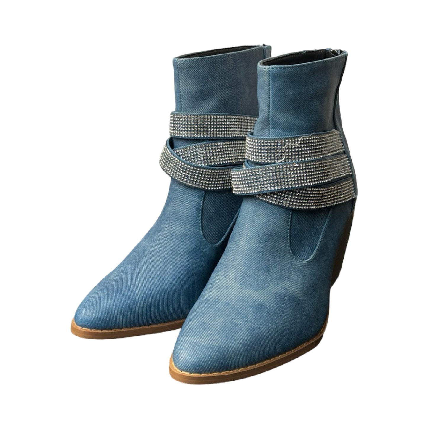 Boots Ankle Heels By Yoki In Blue Denim, Size: 8