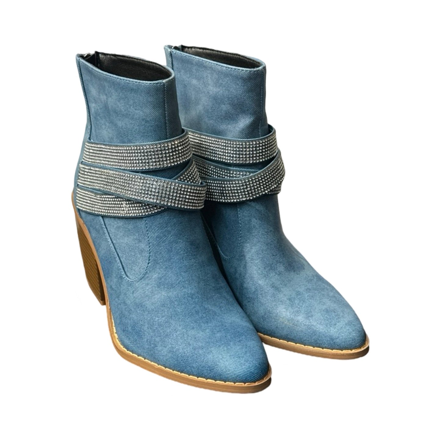 Boots Ankle Heels By Yoki In Blue Denim, Size: 8