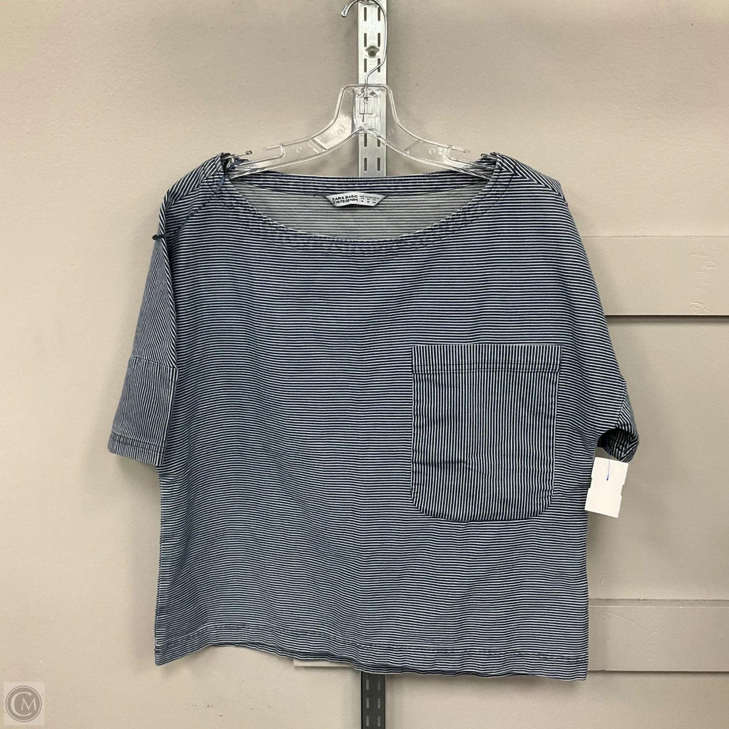 Top Short Sleeve By Zara Basic In Striped Pattern, Size: M