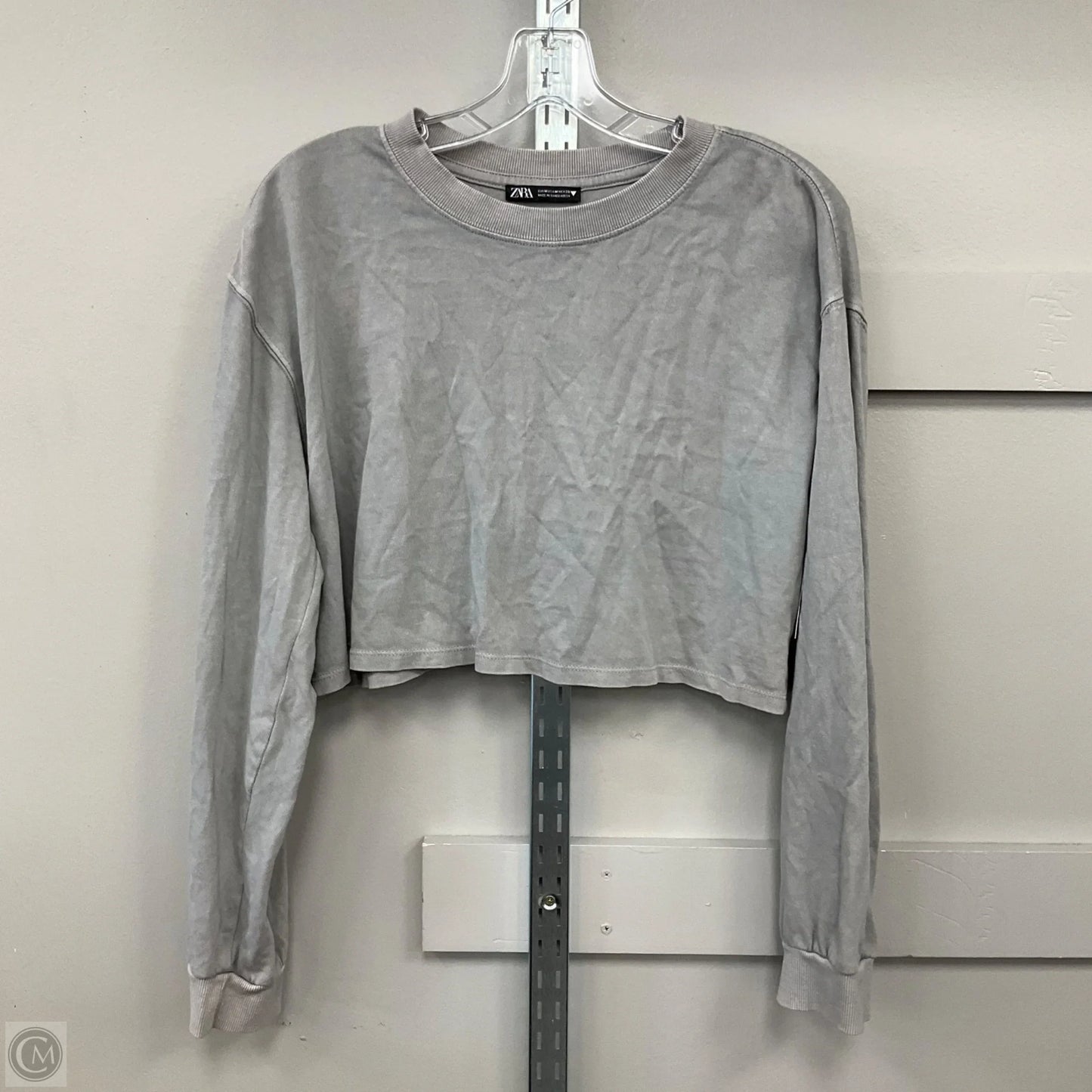 Top Long Sleeve By Zara In Grey, Size: M