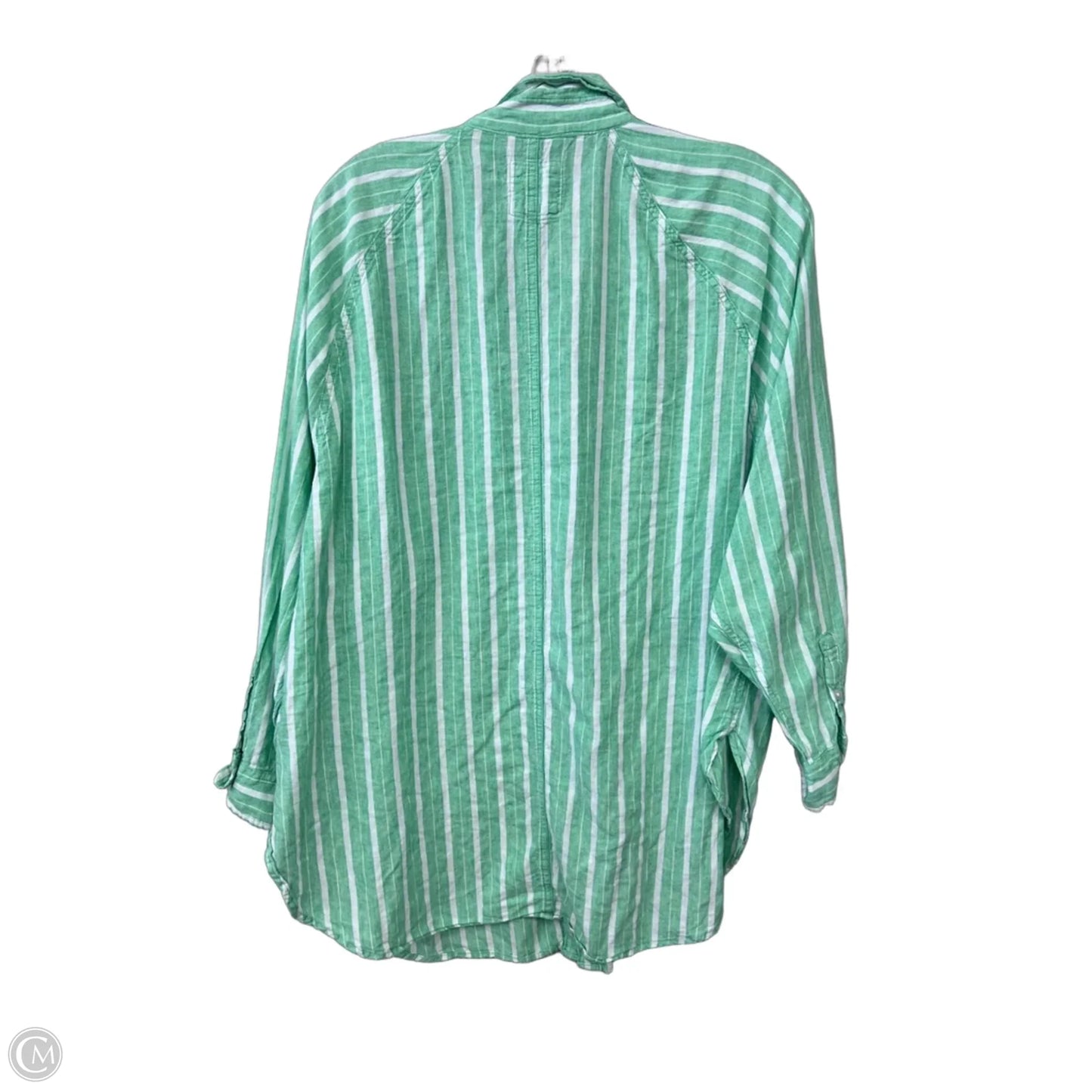 Top Long Sleeve By Aerie In Green & White, Size: L