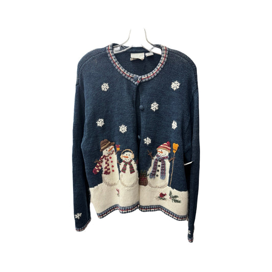 Christmas Snowmen Sweater Cardigan By Croft And Barrow In Blue, Size: Xl