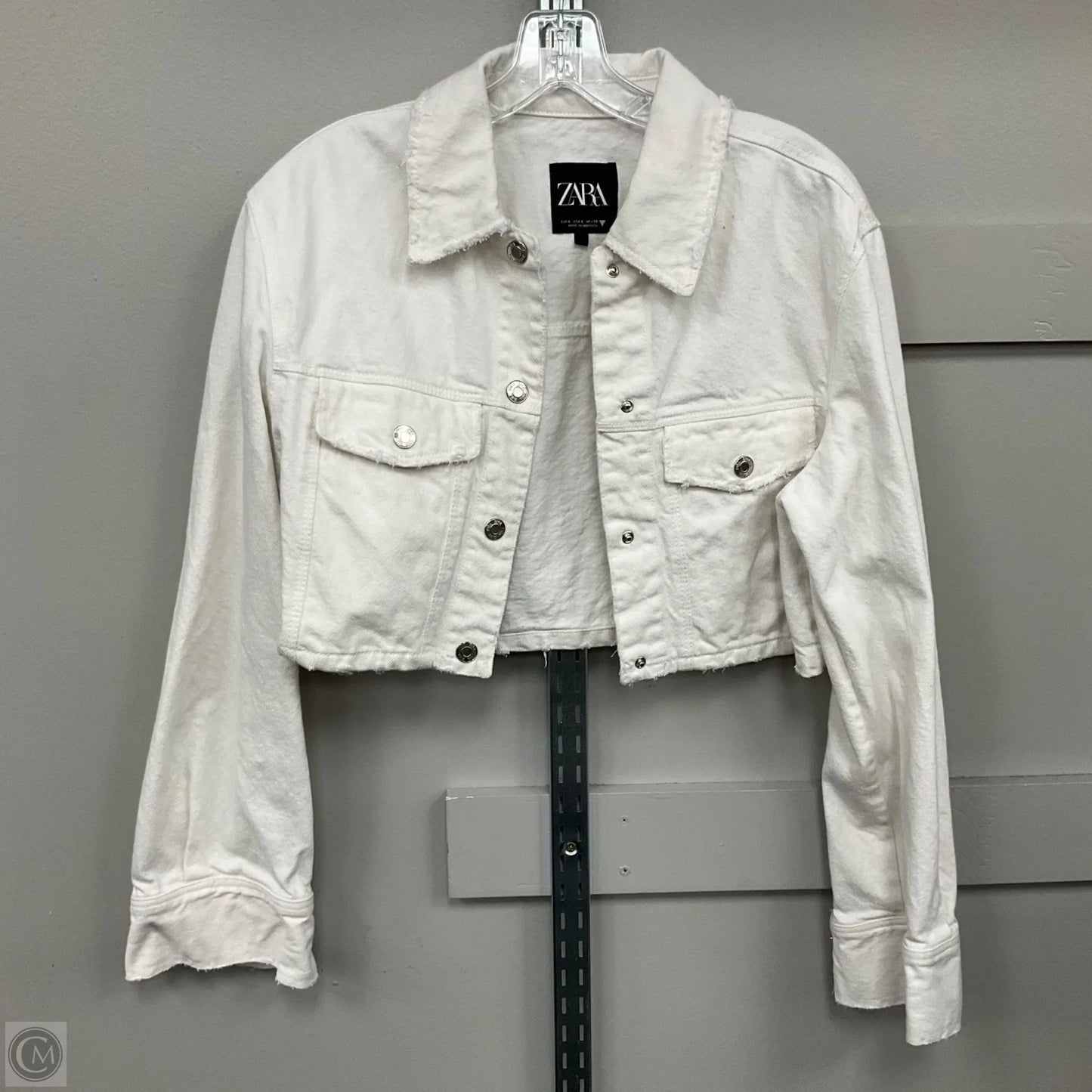 Jacket Denim By Zara In White Denim, Size: L