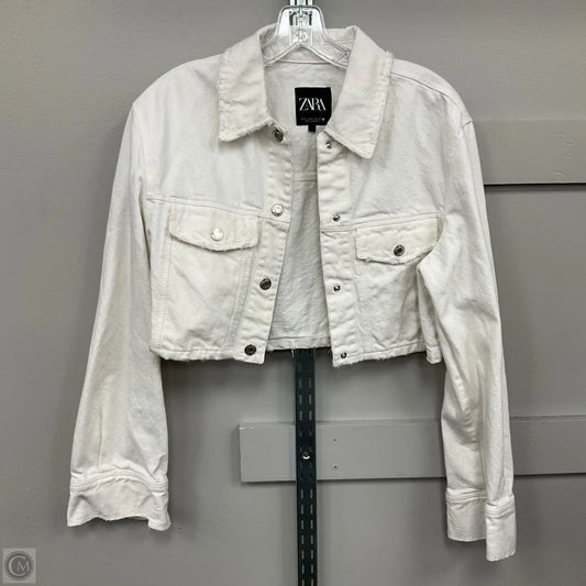 Jacket Denim By Zara In White Denim, Size: L