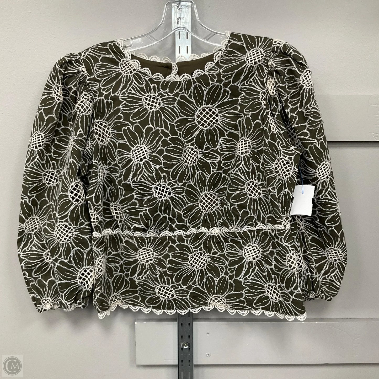 Top Long Sleeve By Express In Green & White, Size: L