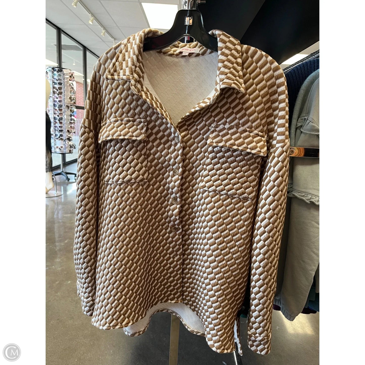 Jacket Shirt By Jess Lea In Brown & White, Size: L