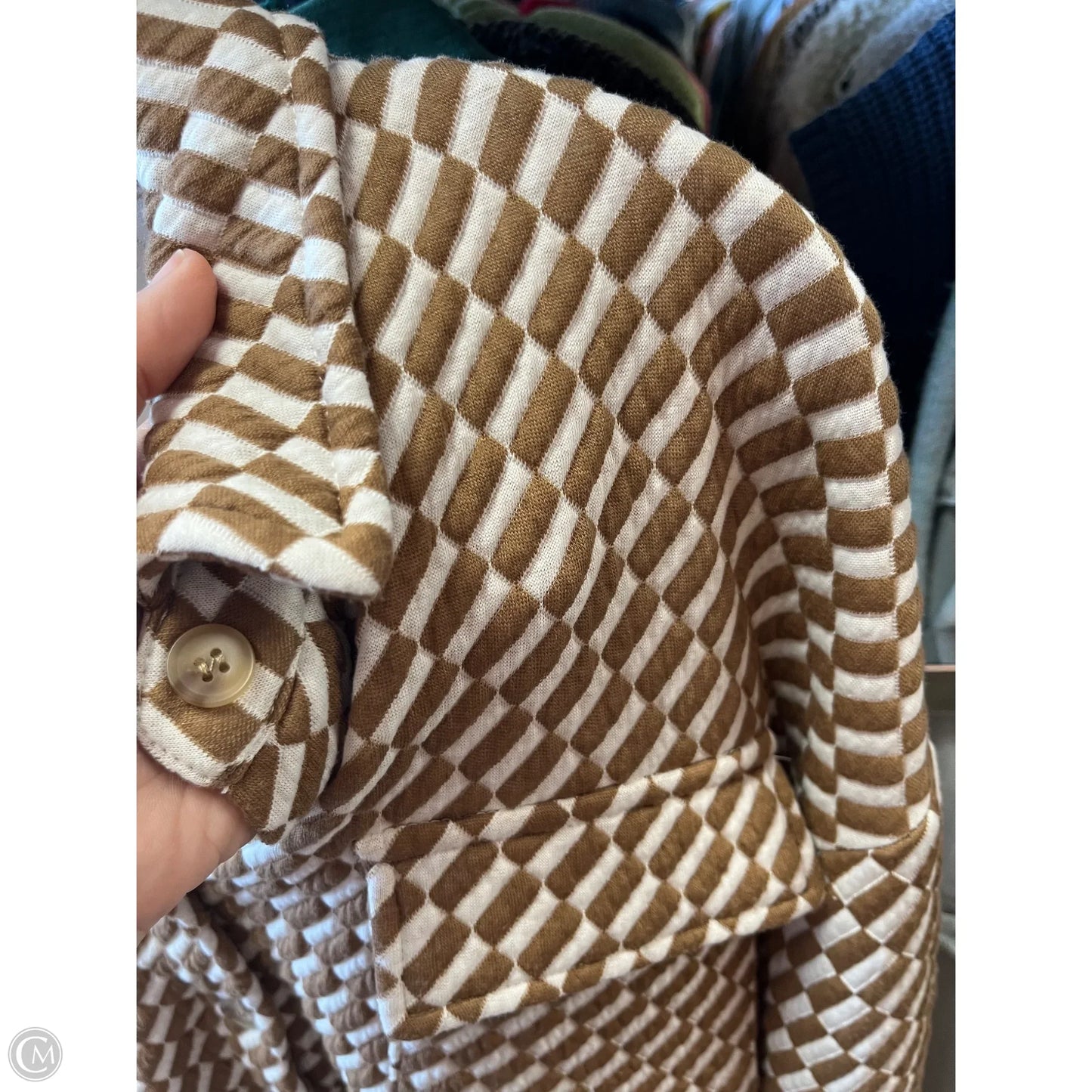 Jacket Shirt By Jess Lea In Brown & White, Size: L