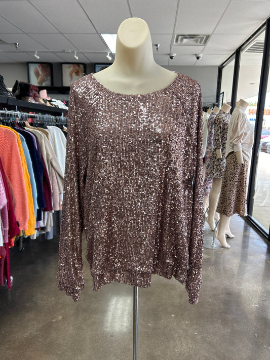 Top Long Sleeve By Cable And Gauge In Sequin, Size: L