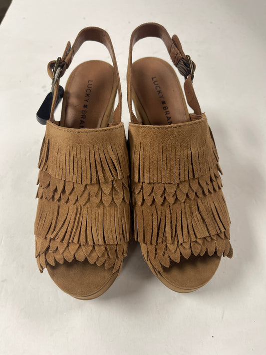Brown Sandals Heels Wedge Lucky Brand, Size 7.5
