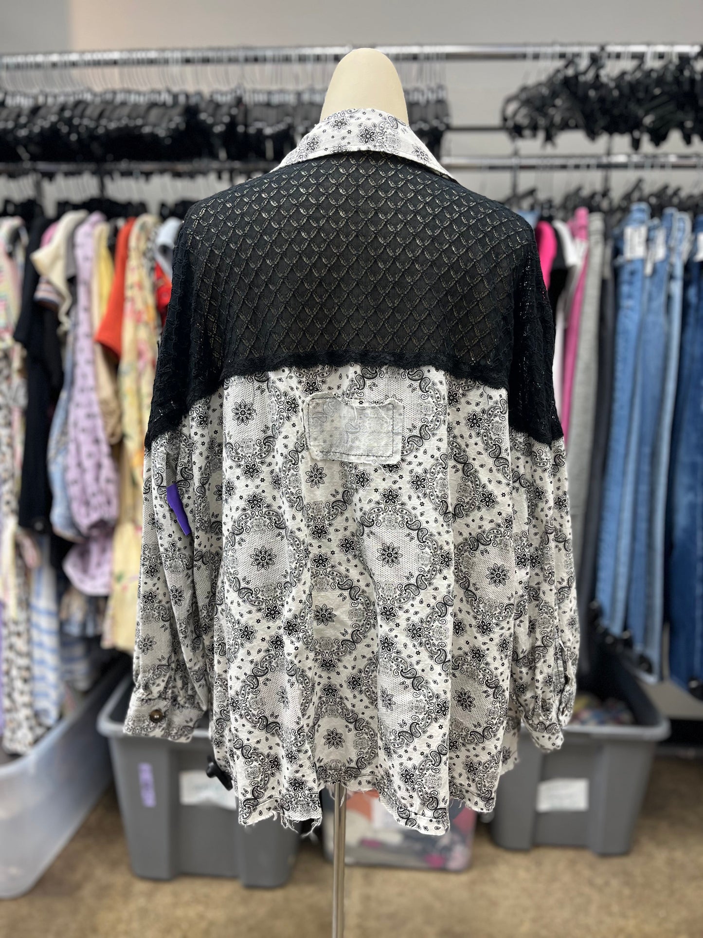 Black & White Top Long Sleeve Pol, Size S