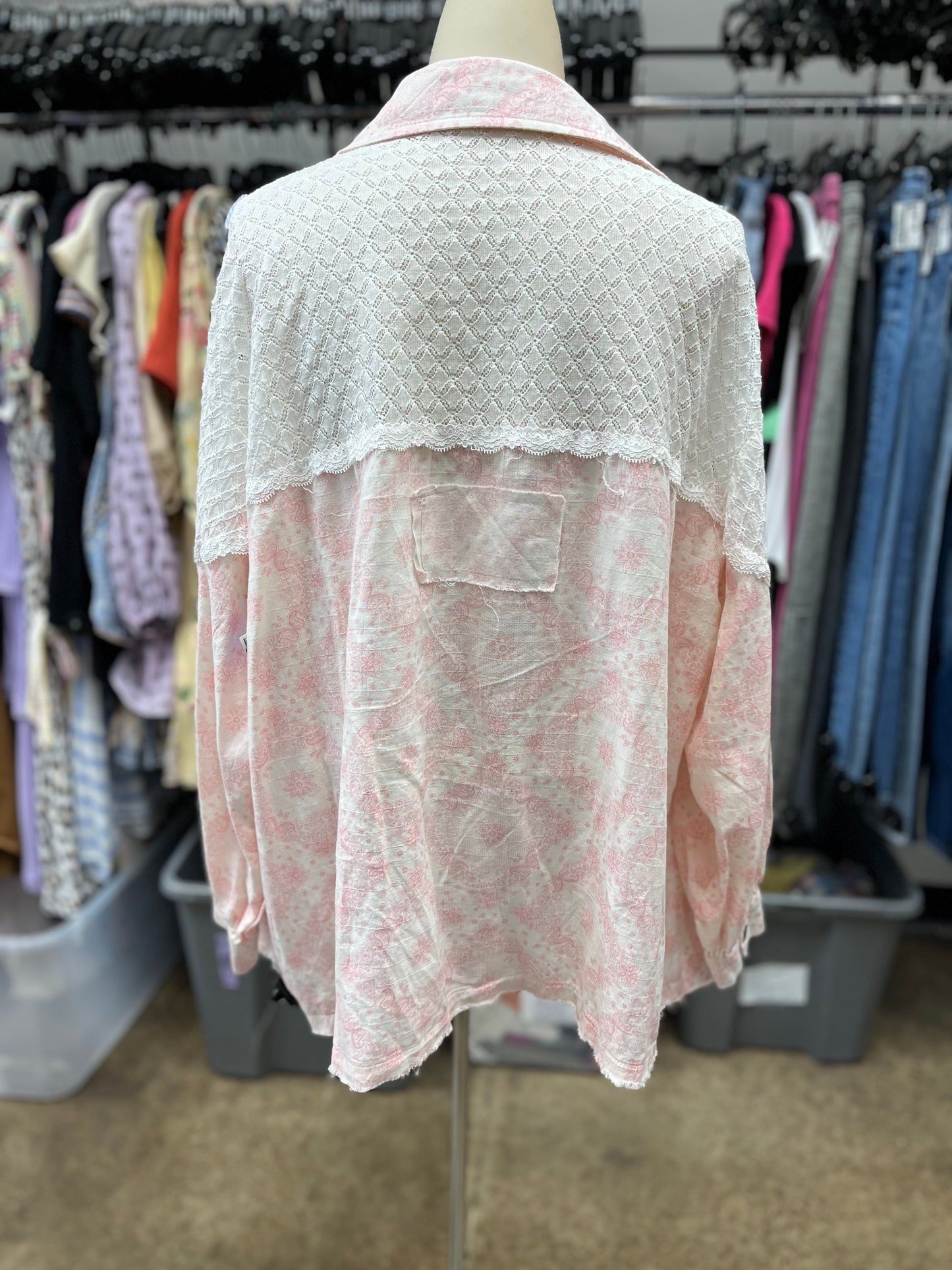 Pink & White Top Long Sleeve Pol, Size S