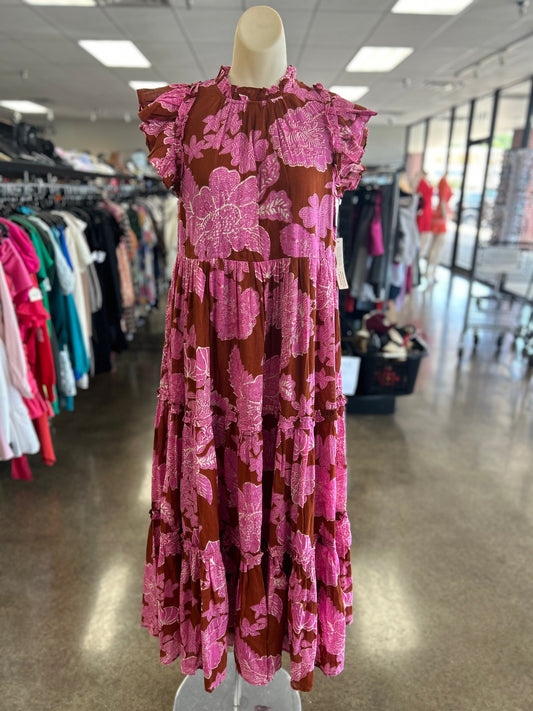 Brown & Pink Dress Casual Maxi Anthropologie, Size S