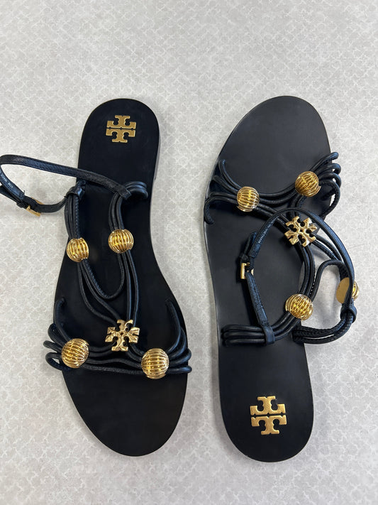 Sandals Flats By Tory Burch In Black & Gold, Size: 11