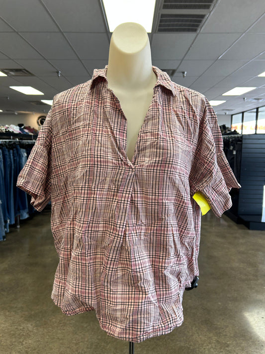 Top Short Sleeve By Madewell In Plaid Pattern, Size: S