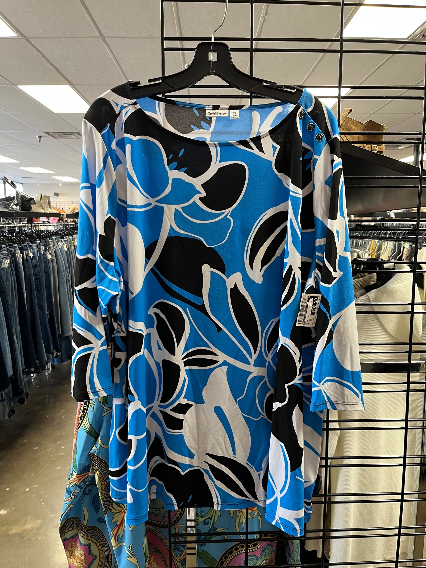 Top Long Sleeve By Croft And Barrow In Black & Blue, Size: 2x