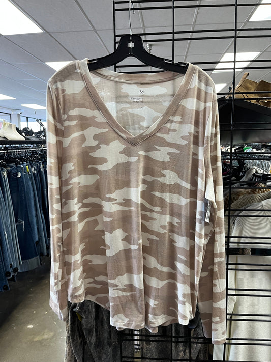 Top Long Sleeve By So In Tan & White, Size: Xxl