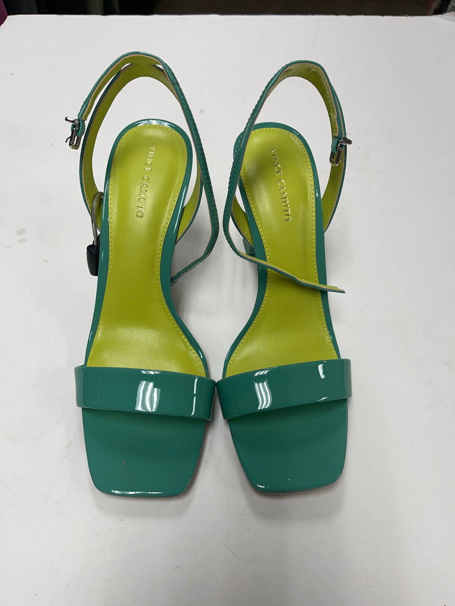 Green Sandals Heels Block Vince Camuto, Size 9.5