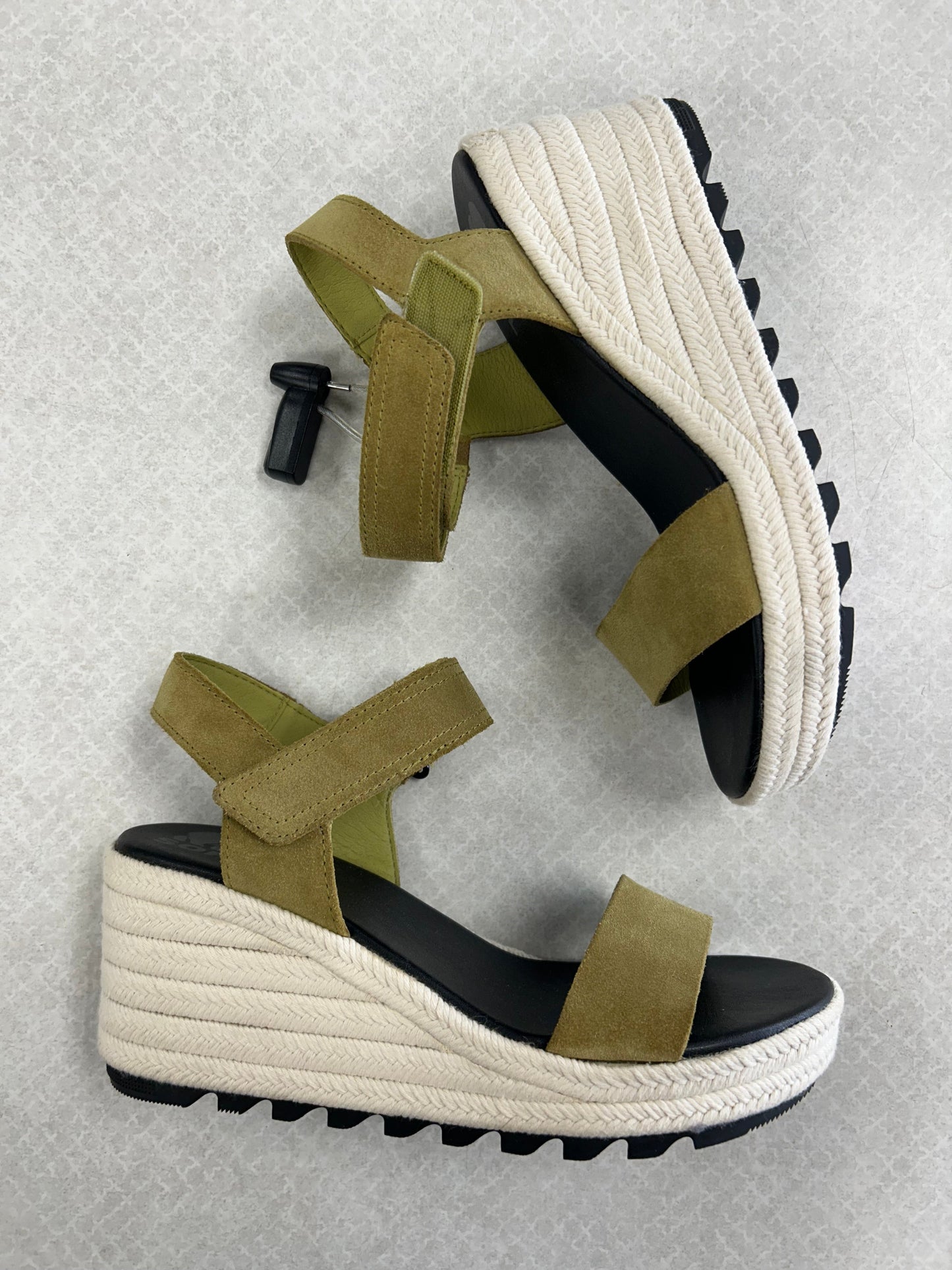 Green Sandals Heels Wedge Sorel, Size 7