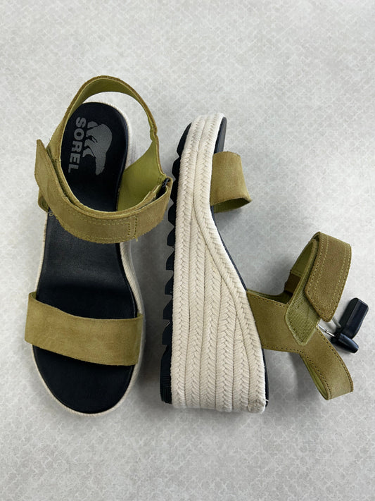 Green Sandals Heels Wedge Sorel, Size 7