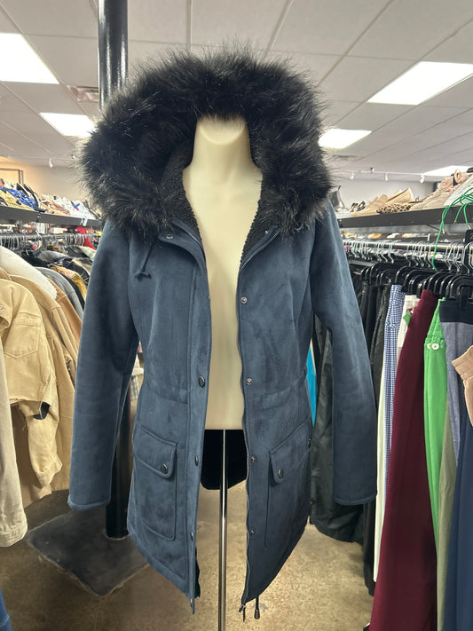 Jacket Faux Fur & Sherpa By Forever 21 In Blue, Size: S