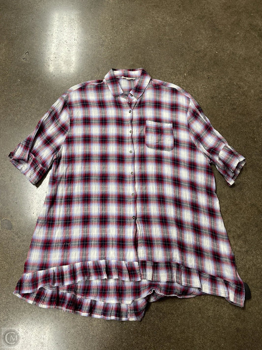 Top Short Sleeve By Easel In Plaid Pattern, Size: L