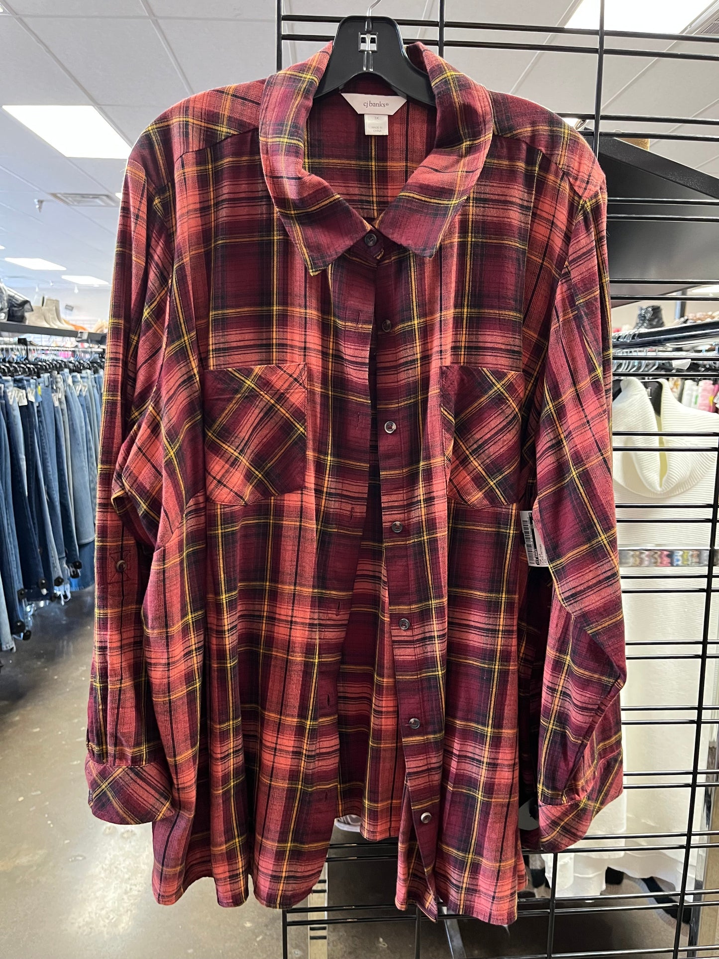 Top Long Sleeve By Cj Banks In Plaid Pattern, Size: 3x