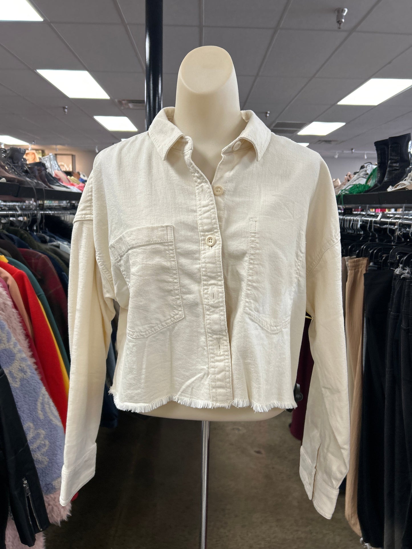 Jacket Shirt By American Eagle In Cream, Size: Xs