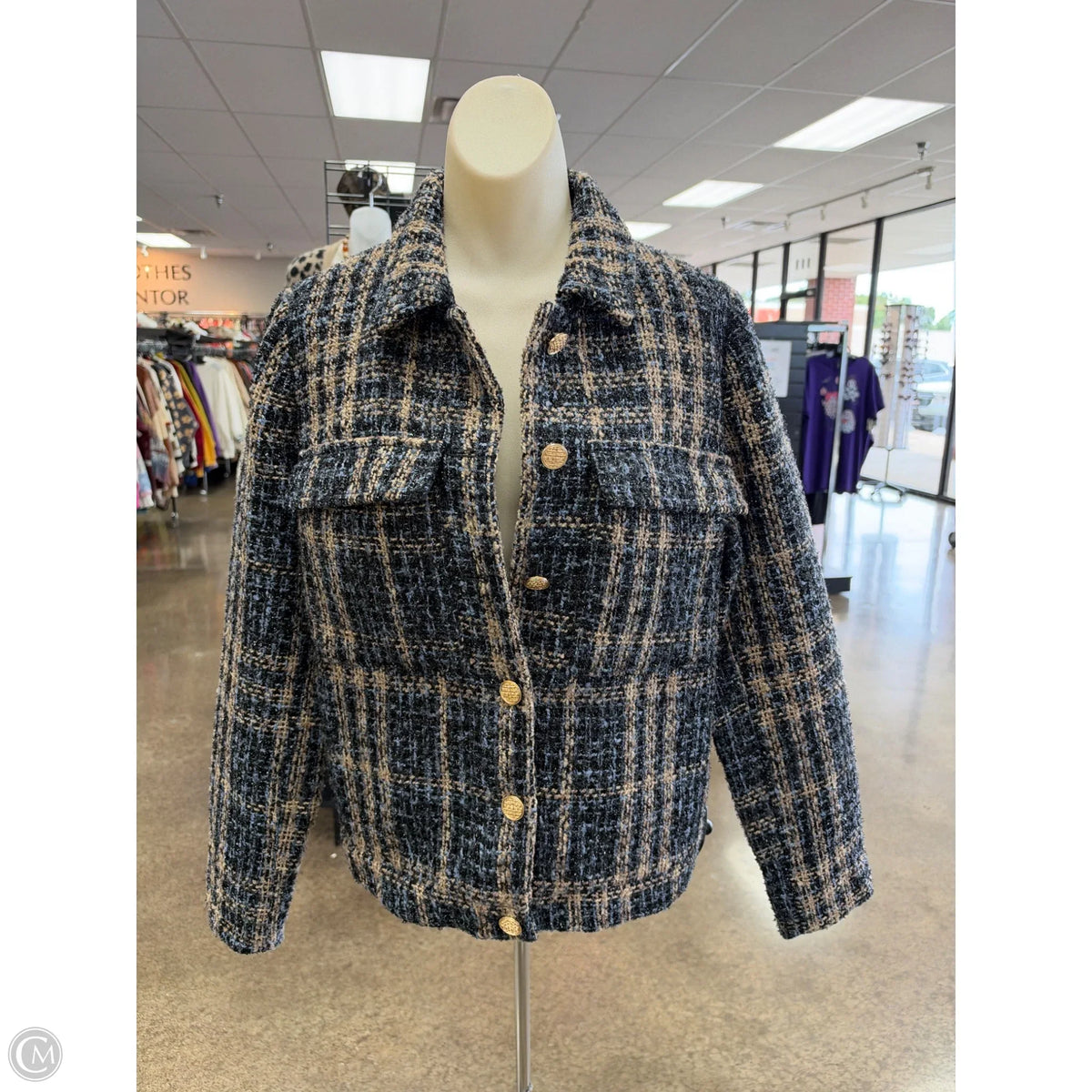Jacket Shirt By Nine West In Blue & Brown, Size: M