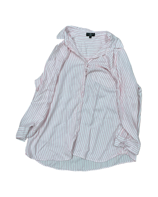 Blouse Ls By Velvet Heart In Pink & White, Size:1X
