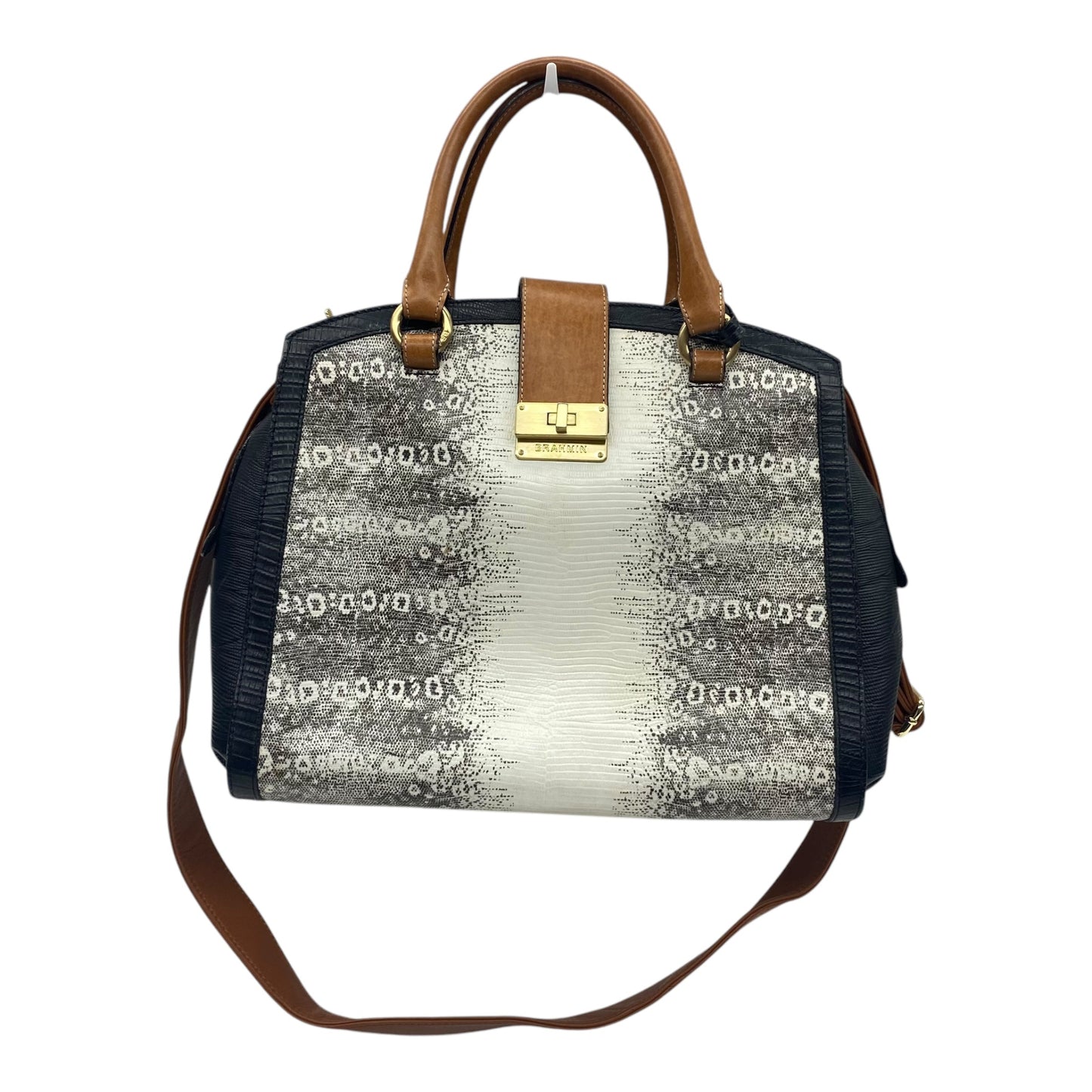 Handbag Designer By Brahmin In Black & White, Size:Medium